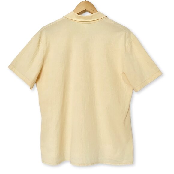 Vintage Butter Yellow Camp Collar Button Up Short Sleeve Shirt Prep Coastal Boho - Picture 2 of 9